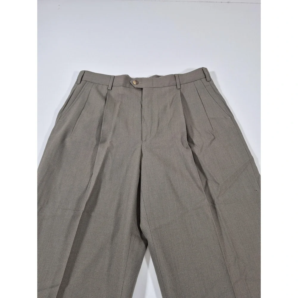 VTG Sansabelt Dress Pants Mens 34x36 Beige Pleated Straight Comfort Waist